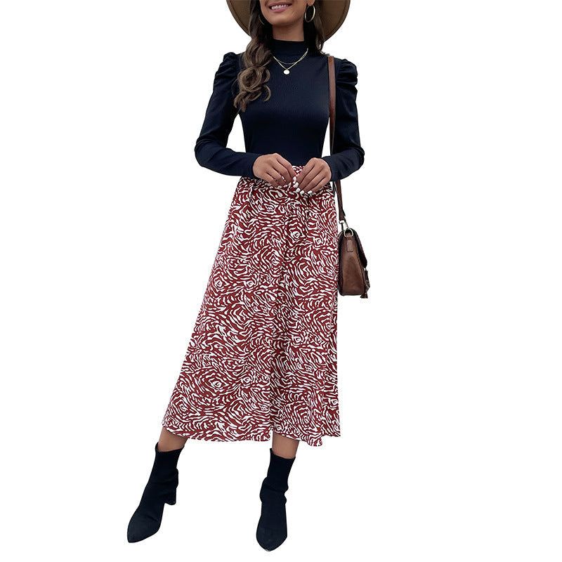 Damen Midikleid Hochgeschlossener Kragen Rüschendesign