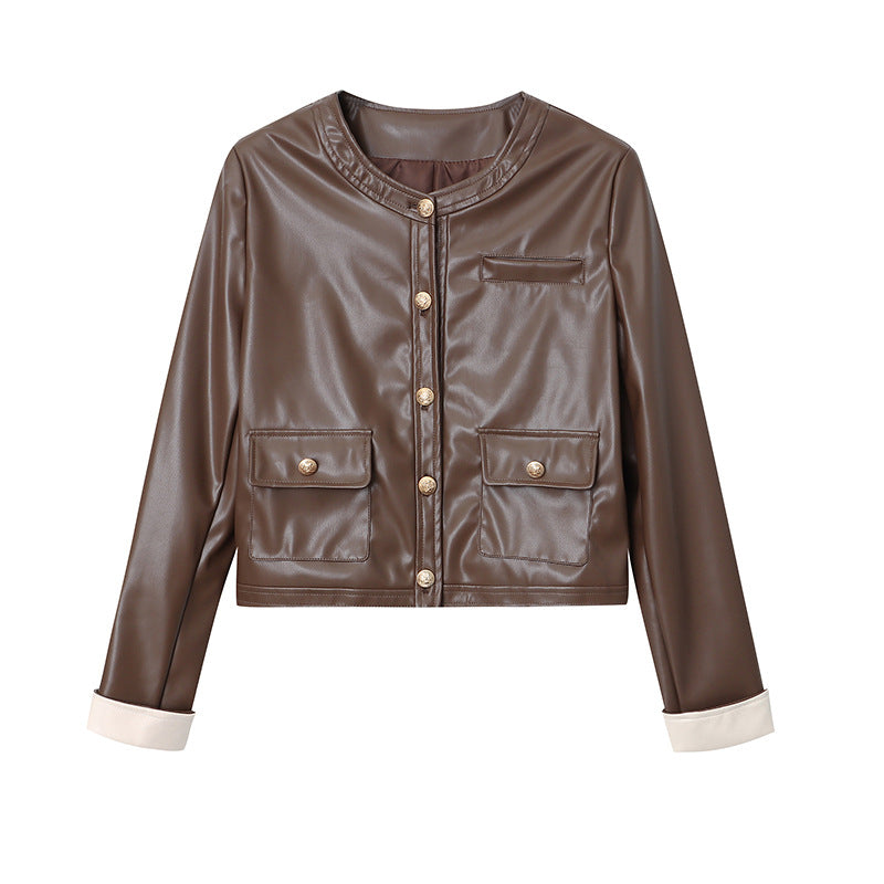 Damen Kunstlederjacke Diagonalschnitt