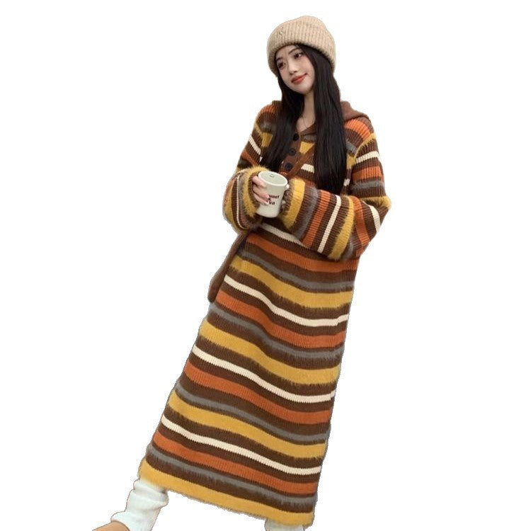 Damen Strickjacke Kapuze Große Knöpfe Norvielle