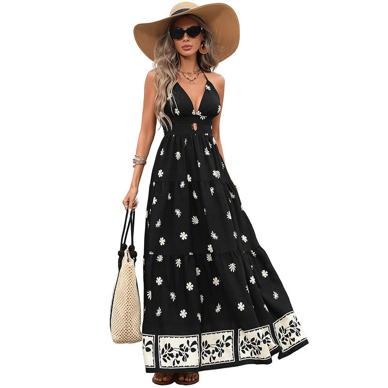 Damen Maxikleid Blumendruck V-Ausschnitt Norvielle