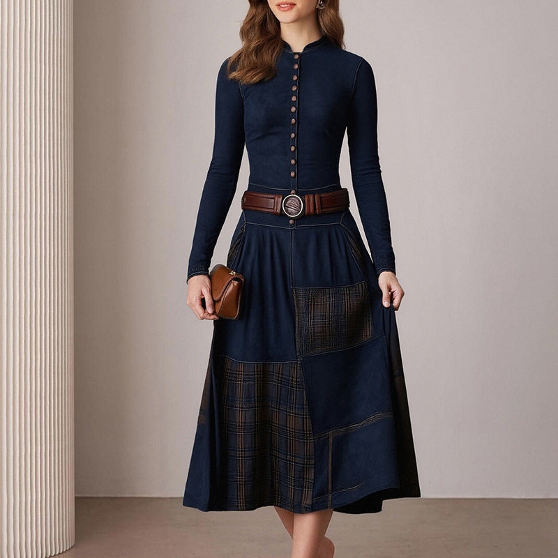 Damen Midi-Kleid mit Knöpfen Kontrastdetails Norvielle