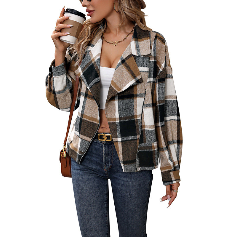 Damen Blazerjacke Kariert Stehkragen Modern