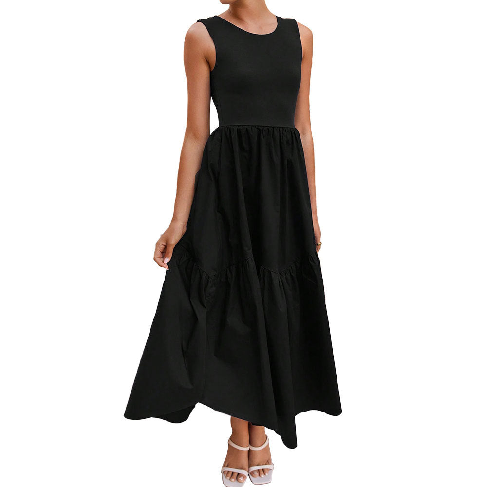 Damen Maxikleid Retro Stufenrock Ärmellos