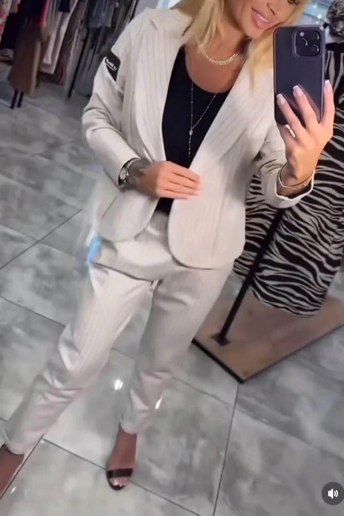 Damen Blazer Ensemble Streifen Tailliert