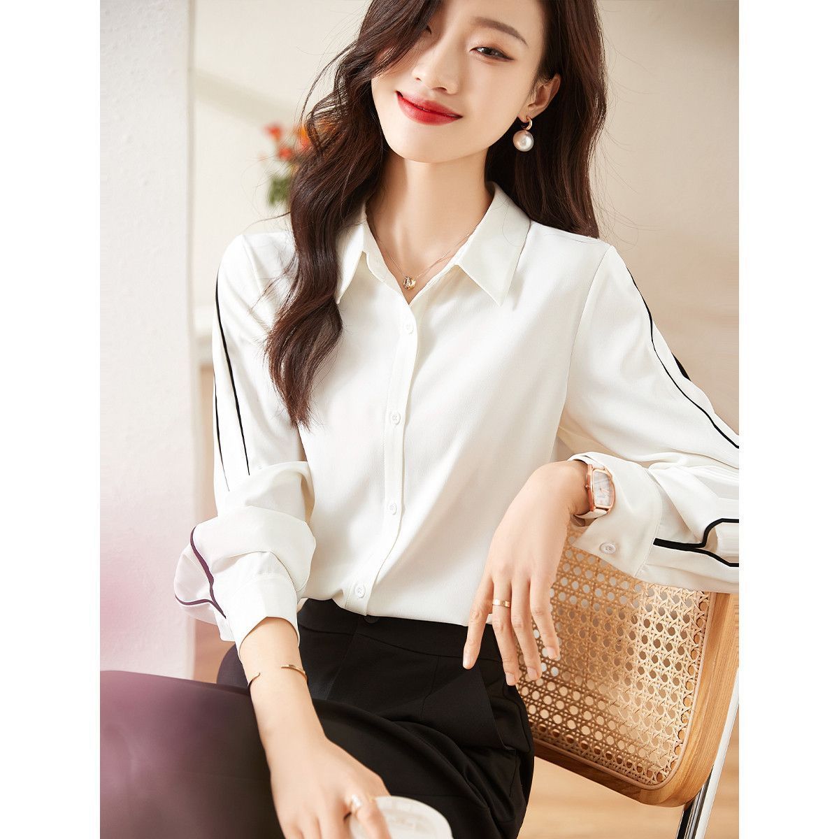 Damen Bluse Klassisch Knöpfe Norvielle Elegante