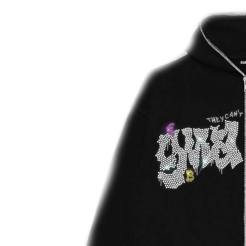 Damen Kapuzenjacke Glitzerdesign Reißverschluss