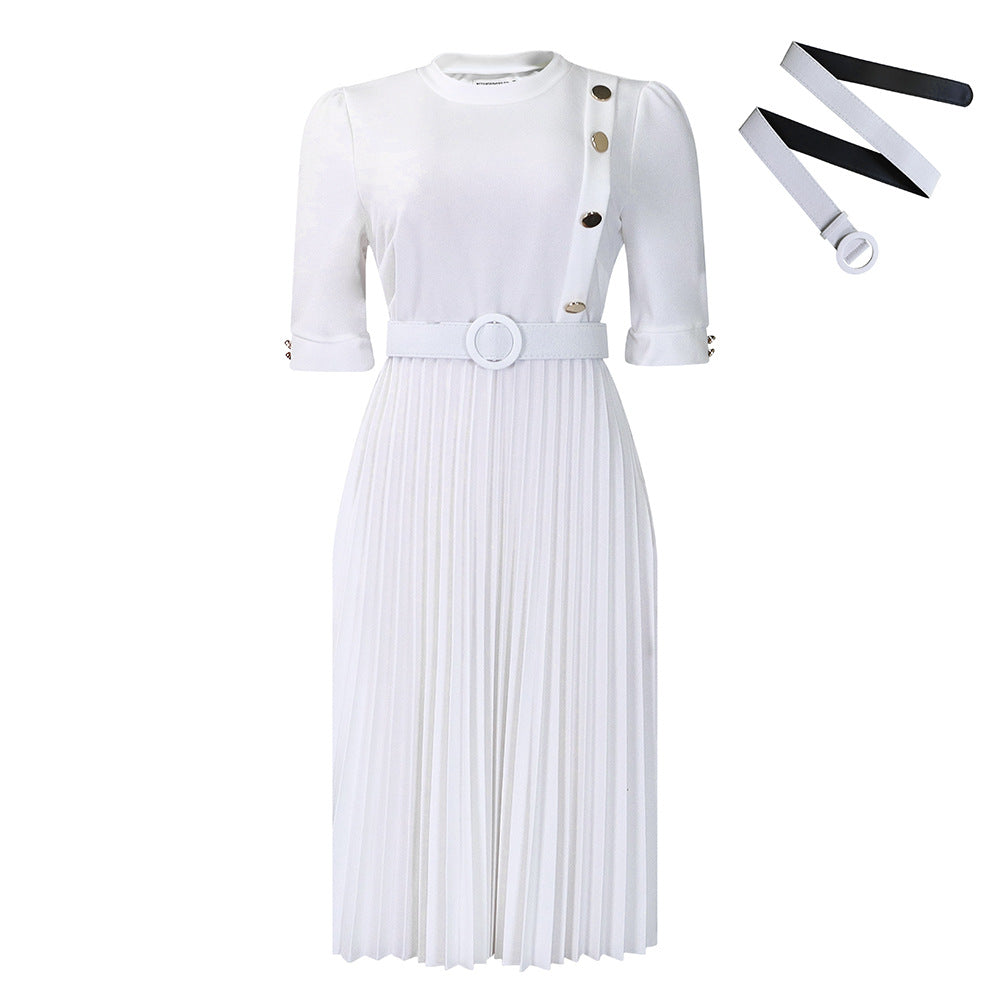 Damen Plissee-Kleid Tailliert Knopfdetails