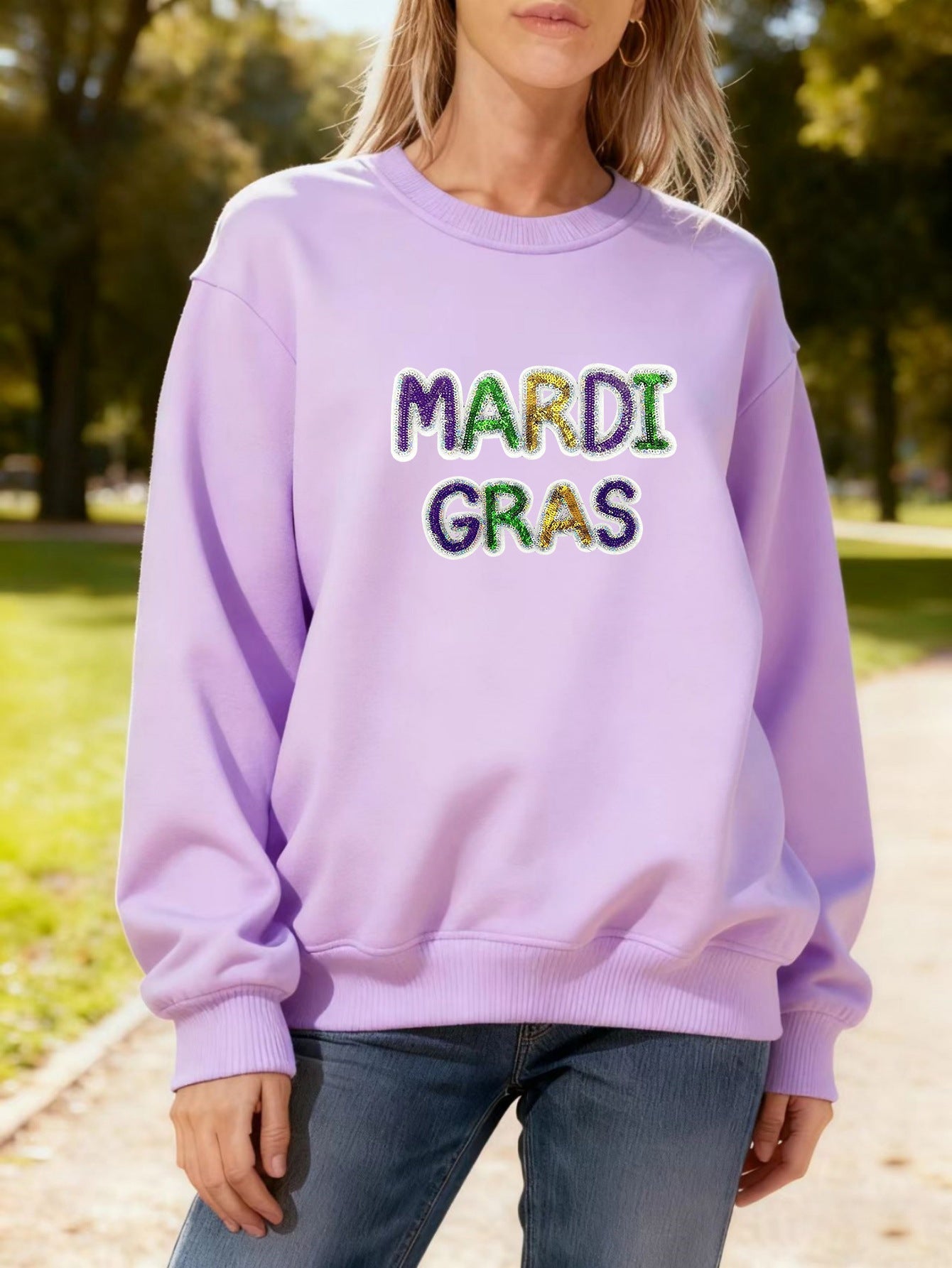 Damen Sweatshirt Mardi Gras Schriftzug Leicht Norvielle