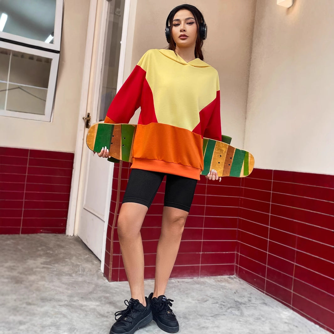 Damen Kapuzenpullover Bunt Farbblockdesign Norvielle