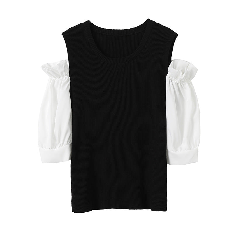Damen Bluse mit Puffärmeln und V-Ausschnitt