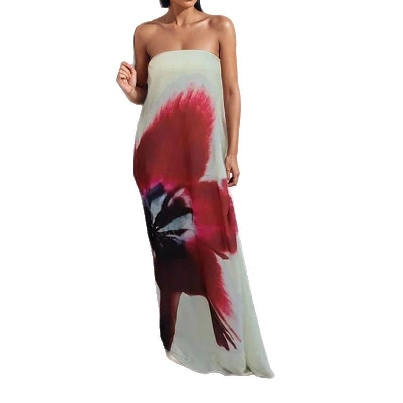 Damen Maxikleid Strapless Floralmuster Fließend Norvielle