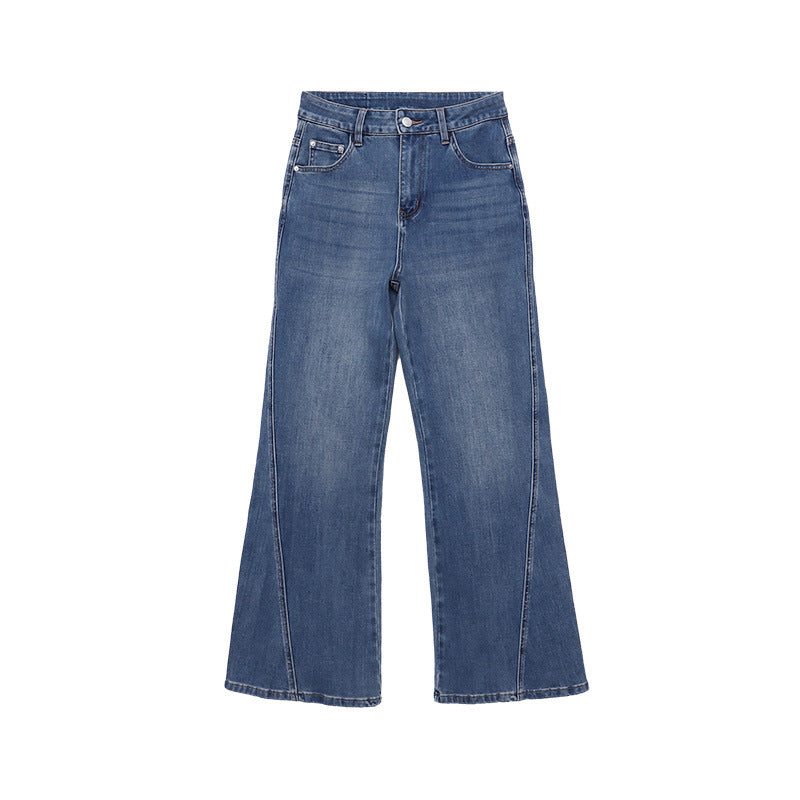 Damen Flared Jeans Hochwertiger Denim Hoher Bund Dunkelblau