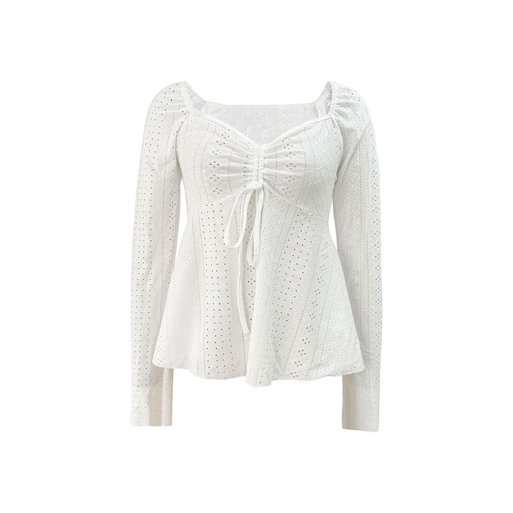 Damen Bluse Rüschen Dekoration Elegantes Schnürdesign