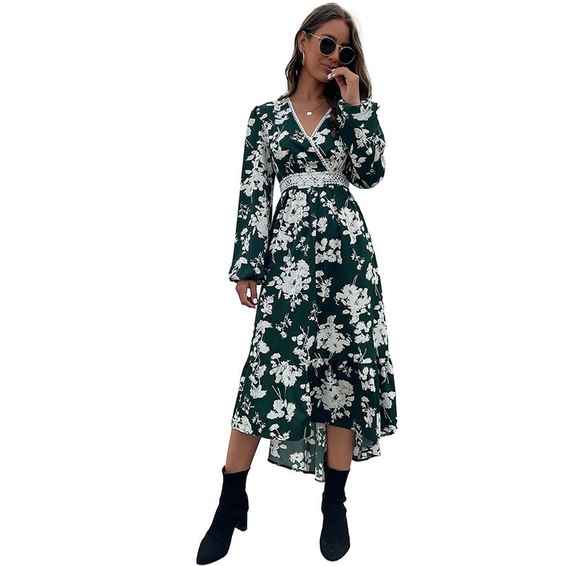 Damen Maxikleid Florales Design Rüschen_Details Norvielle