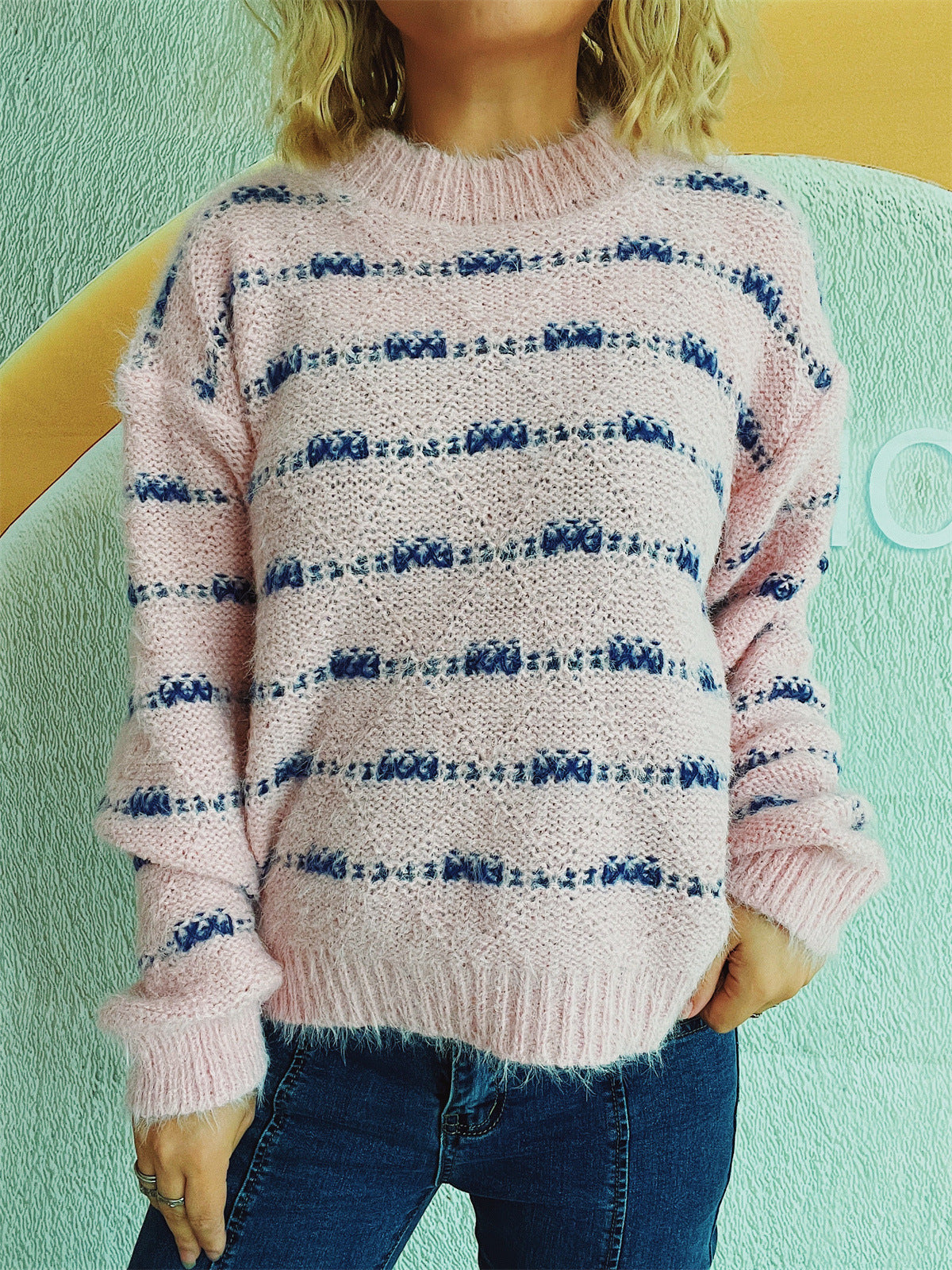 Damen Strickpullover Weich Norvielle Streifenmuster