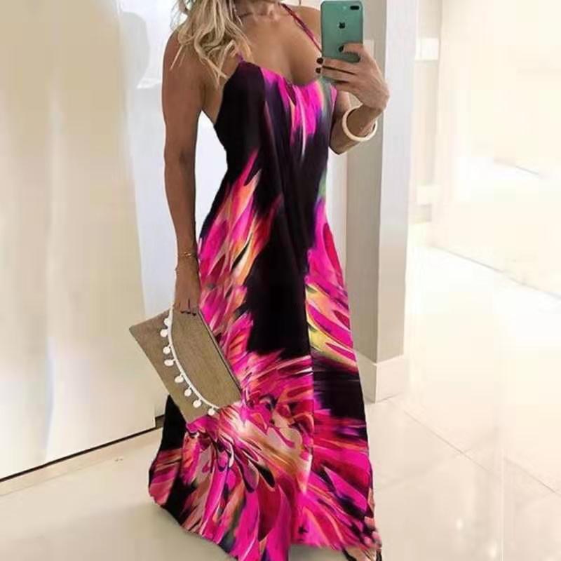 Damen Maxikleid Spaghetti-Träger Moderner Farbverlauf