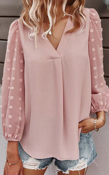 Damen Bluse Polka Dot transparente Ärmel Norvielle
