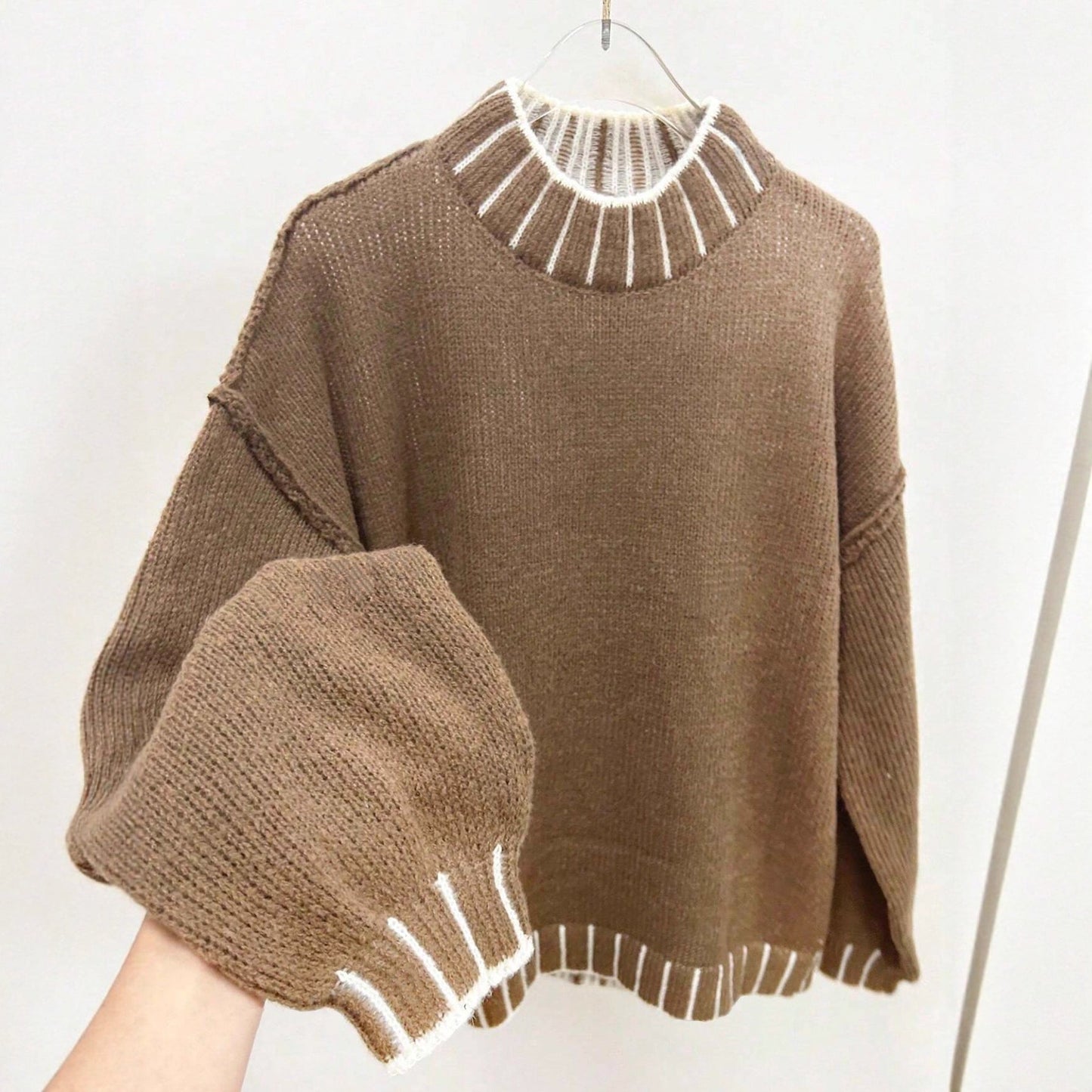 Damen Strickpullover Hoher Kragen Anpassbare Ärmel Norvielle