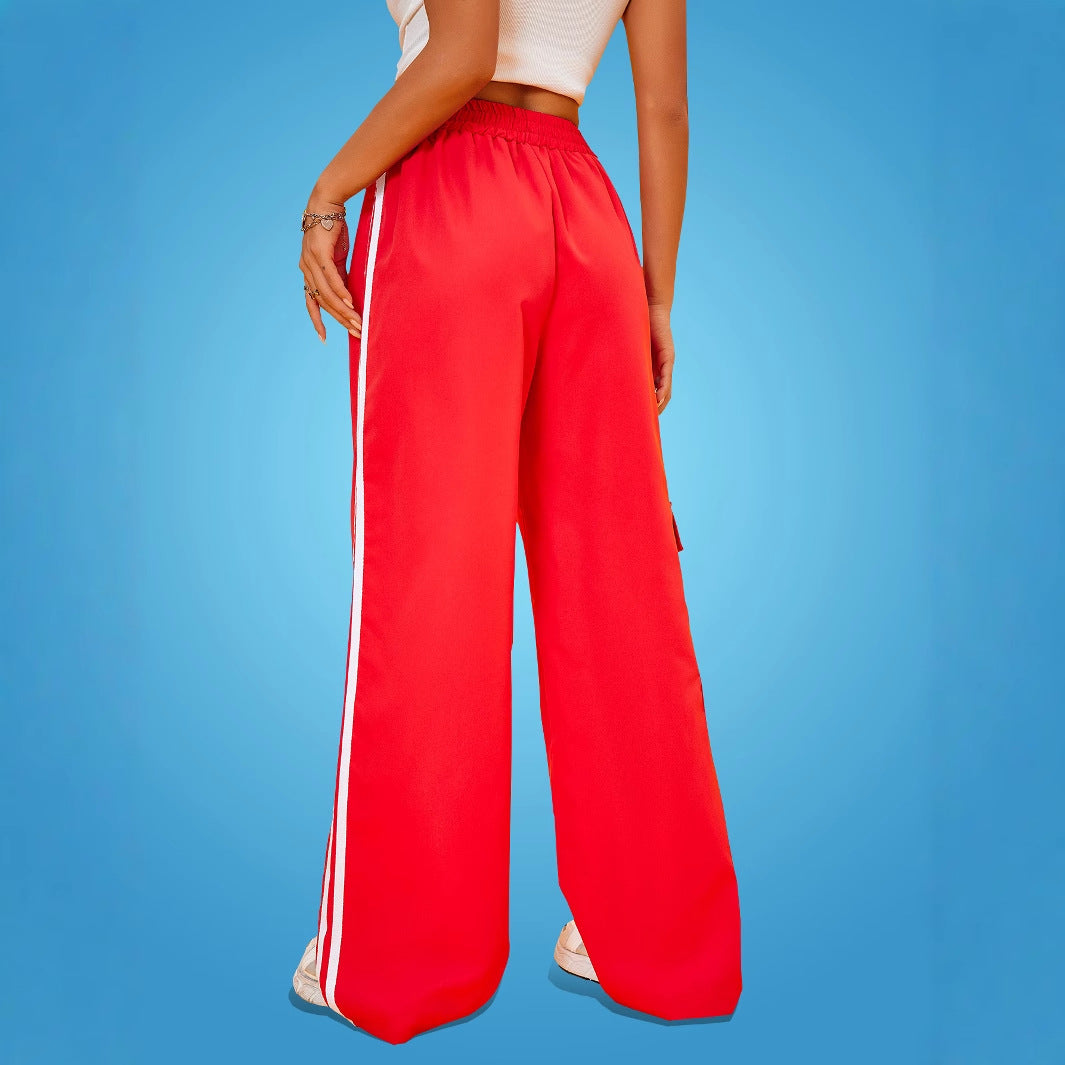 Damen Sporthose Weite Fit Seitliche Streifen Cargo Taschen