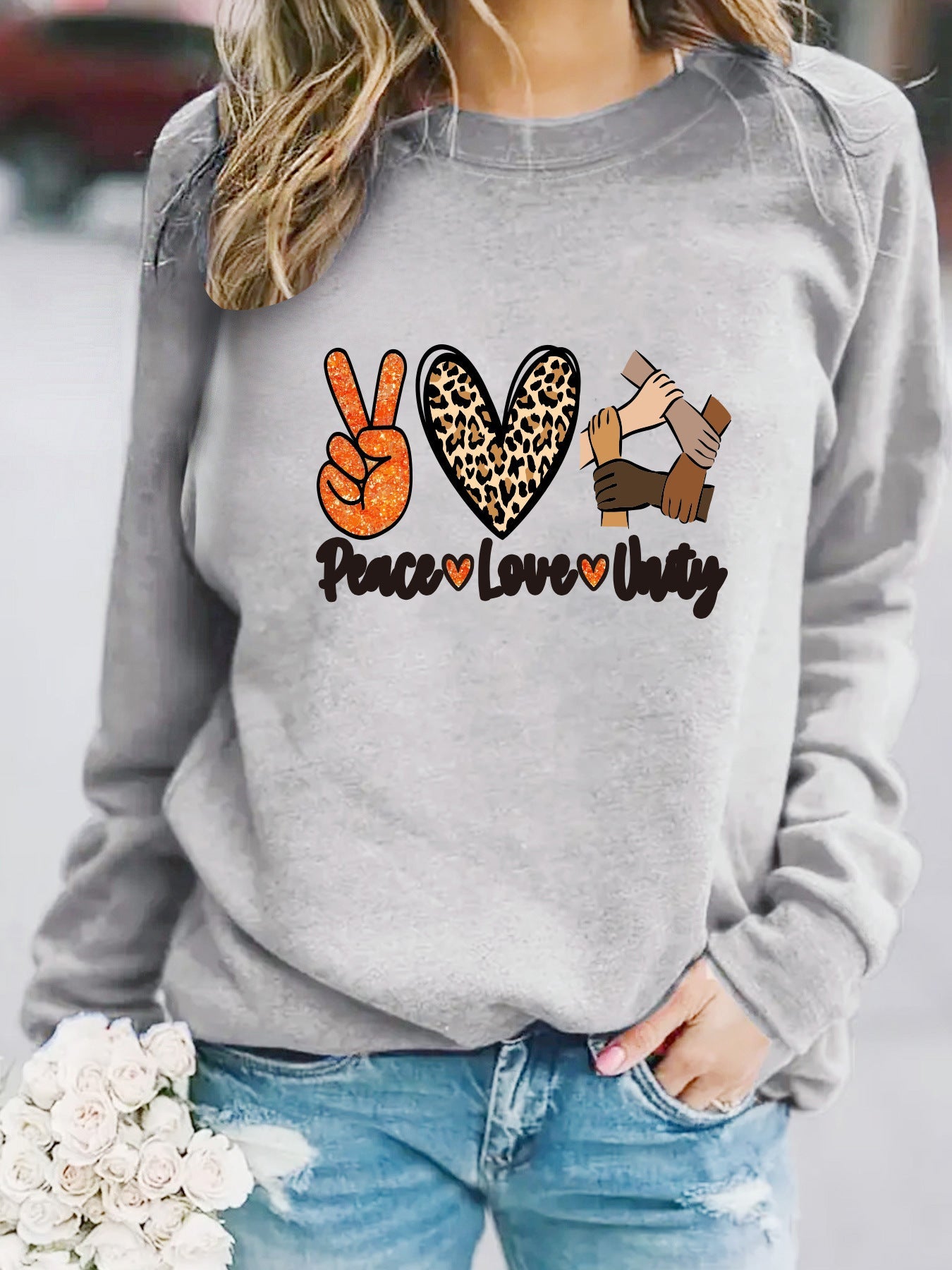 Damen Sweatshirt Peace Love Unity Motiv Norvielle