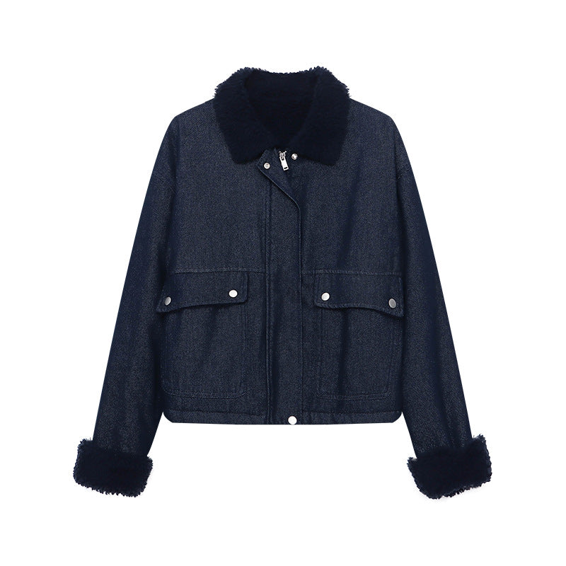 Damen Kurzjacke Gefütterter Kragen Praktische Taschen