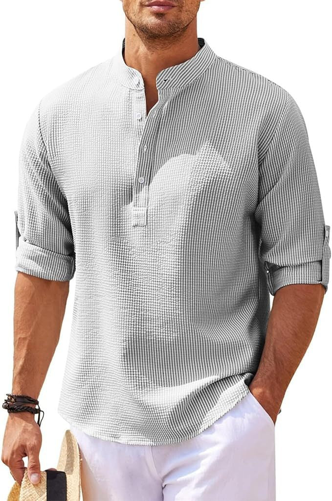 Herren Henley Hemd Langärmlig Lässig