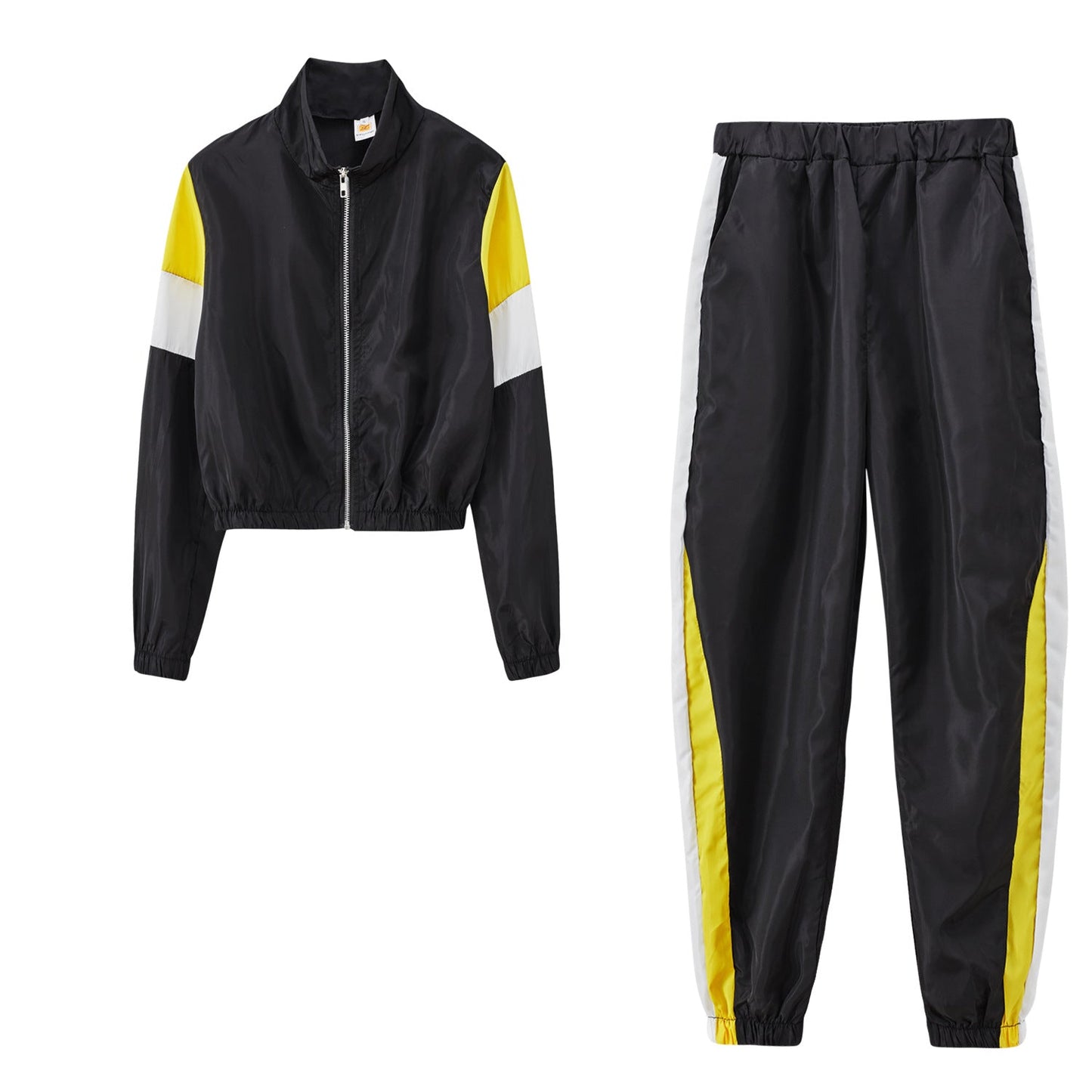 Damen Sportliches Trackset Elastisch Mit Stehkragen