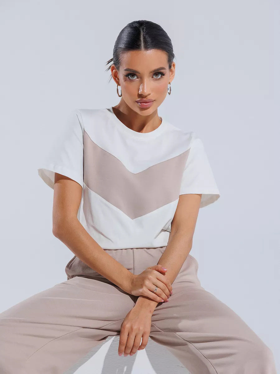 Damen T-Shirt Leichtes Oversized Farbblockdesign