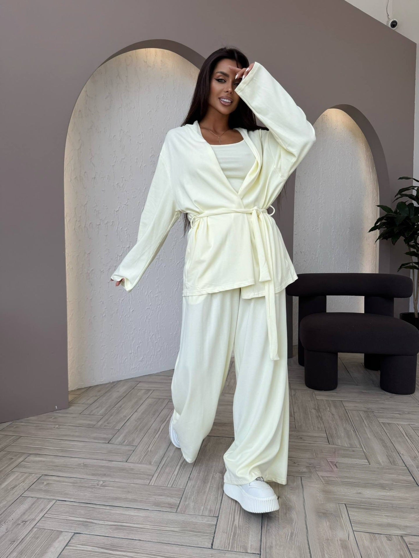 Damen Freizeitjacke Weites Design Bindbarer Gürtel Norvielle