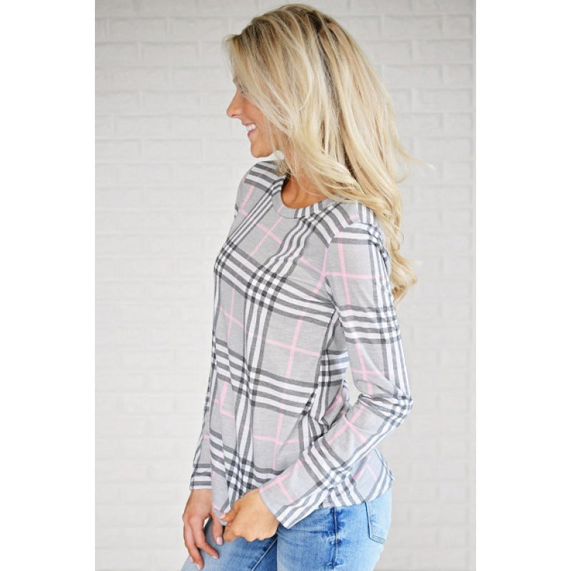 Damen Langarmshirt Karomuster Seitenschlitze Norvielle