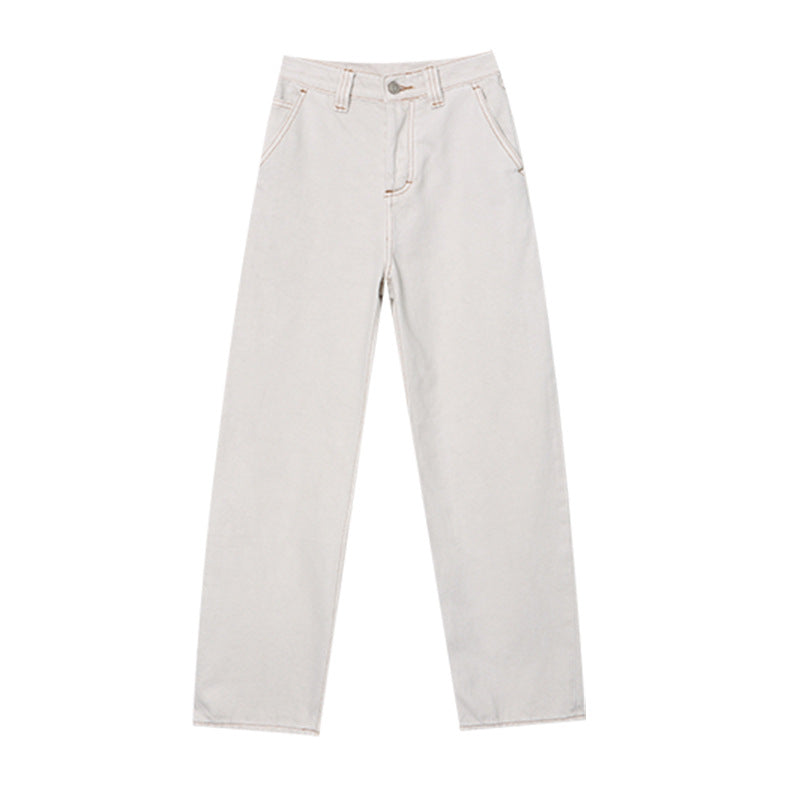 Damen Chino-Hose Hochtailliert Gerader Schnitt Beige