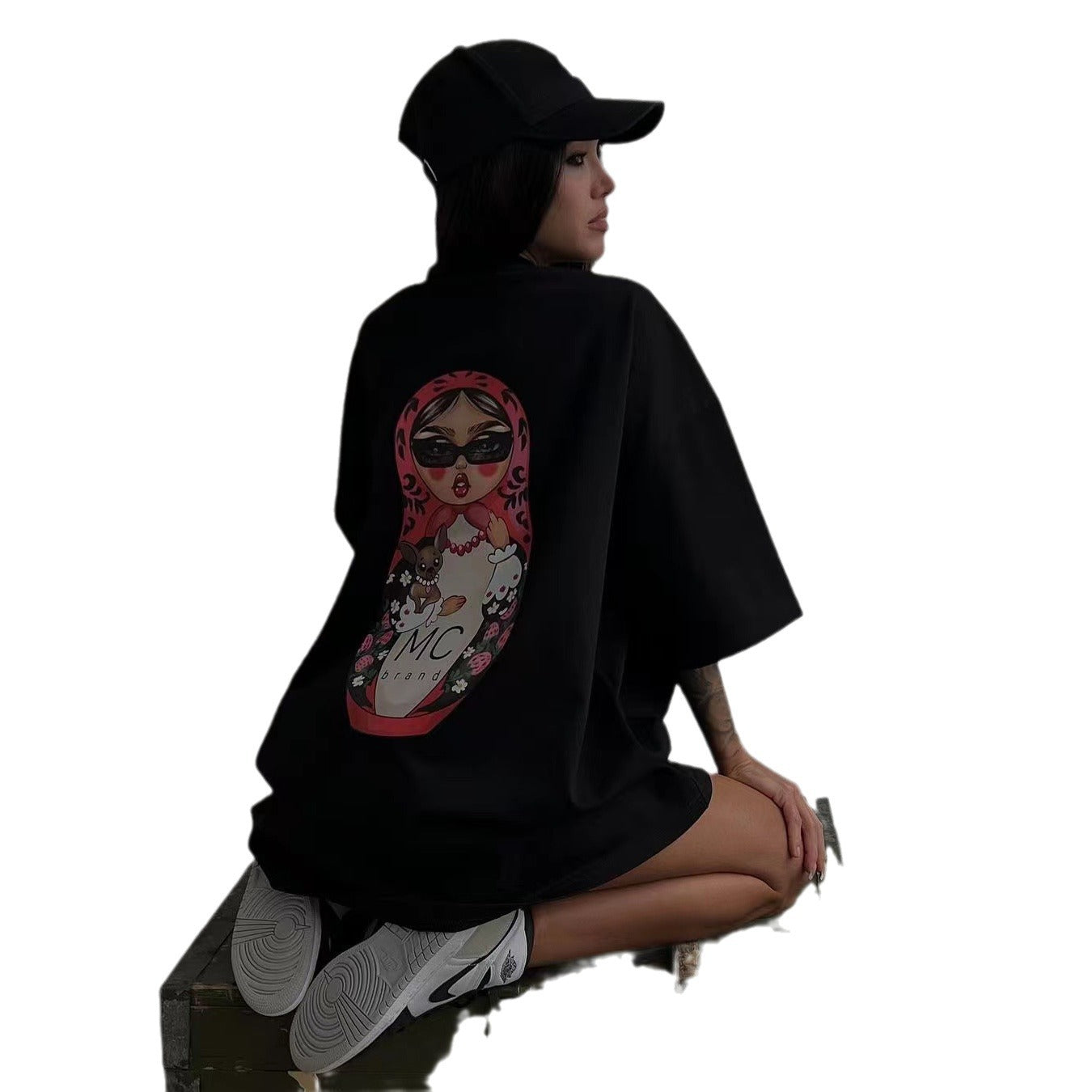 Damen Oversized T-Shirt Flippiger Grafikdruck Weiß
