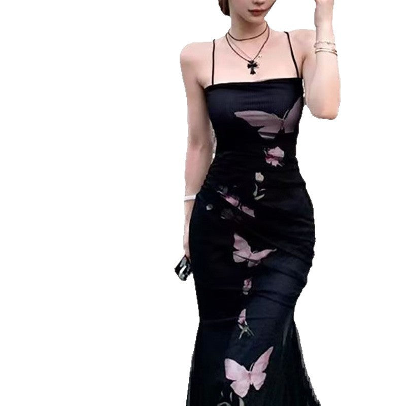 Damen Wickelkleid Floraler Schmetterlingsdruck Verstellbare Träger