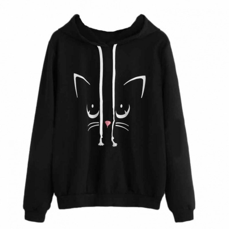 Damen Kapuzenpullover Katzengesicht Kängurutasche Norvielle