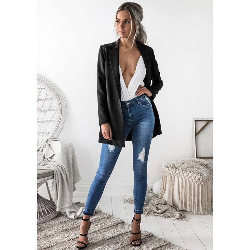 Damen Blazer Elegant Langer Revers Norvielle