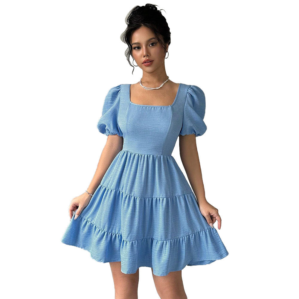 Damen Kleid Puffärmel Gestufter Saum Norvielle