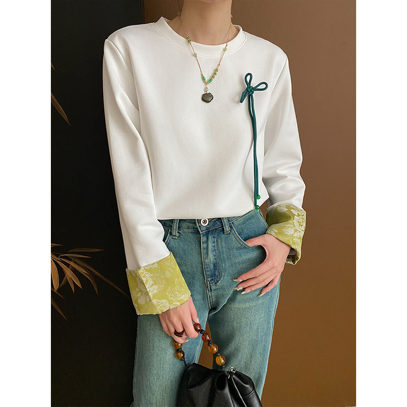 Damen Langarmshirt Floralmuster Weiß