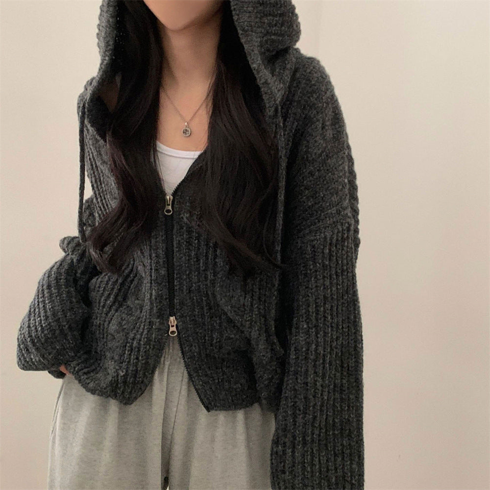 Damen Grobstrickjacke Kapuze Lässiger Schnitt Norvielle