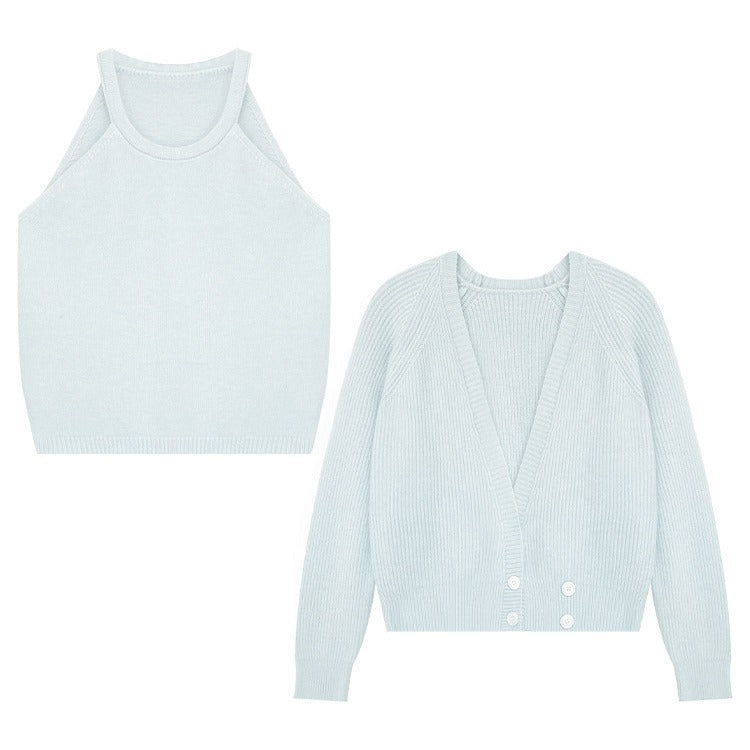 Damen Cropped Strickjacke V-Ausschnitt Knöpfe Norvielle