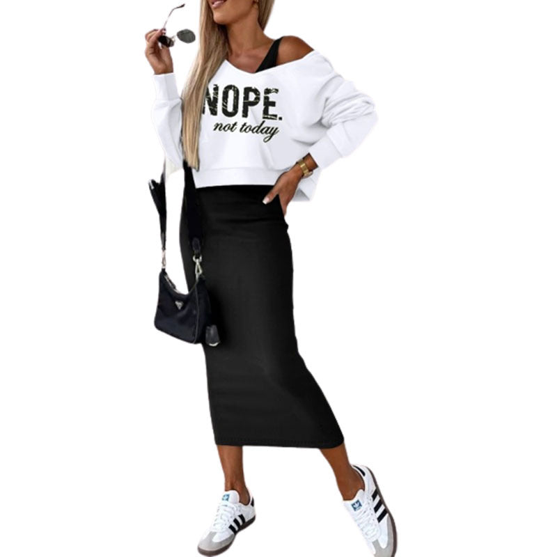 Damen Zweiteiler Set Cropped Pullover Midirock Urban Style