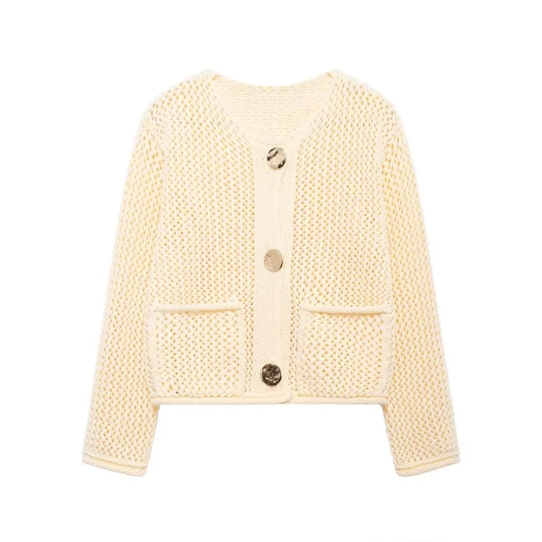 Damen Netzstrickjacke mit Taschen und Knöpfen Norvielle