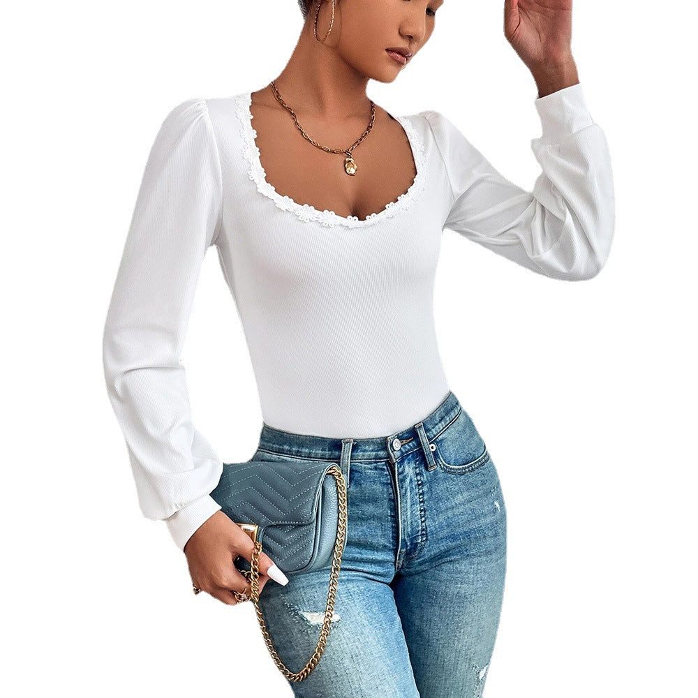 Damen Langarmshirt Rüschendekoration Tailliert Norvielle