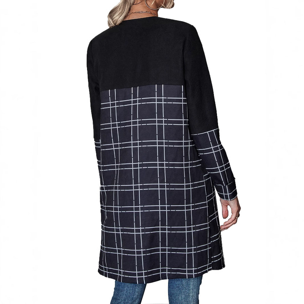 Damen Blazer Lang Karomuster Weiß