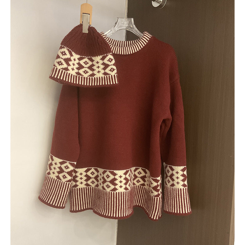 Damen Strickpullover Rundkragen Geometrisches Muster Norvielle