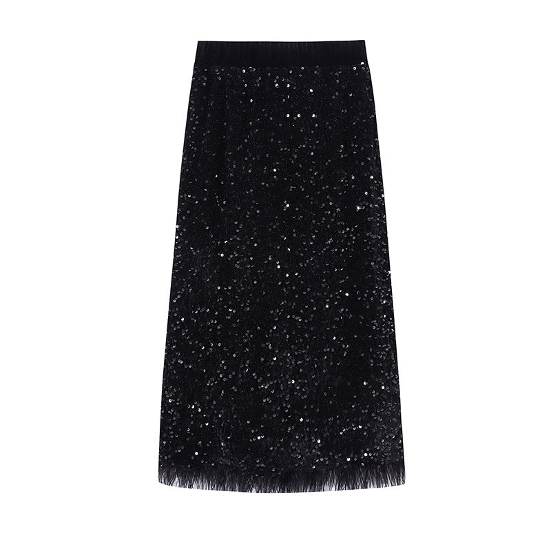 Damen Midirock Pailletten Geraffter Saum Norvielle
