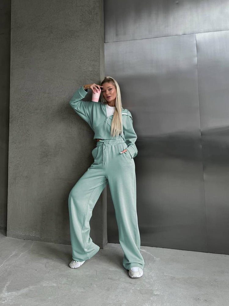 Damen Sweat- und Jogginghose-Set mit hohem Kragen und weitem Schnitt