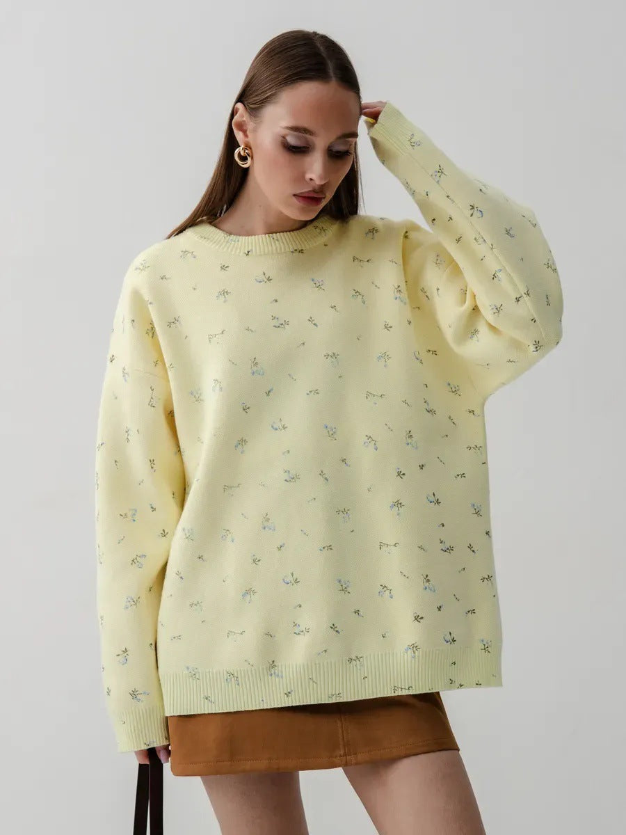 Damen Oversized Sweatpullover Floralmuster Norvielle