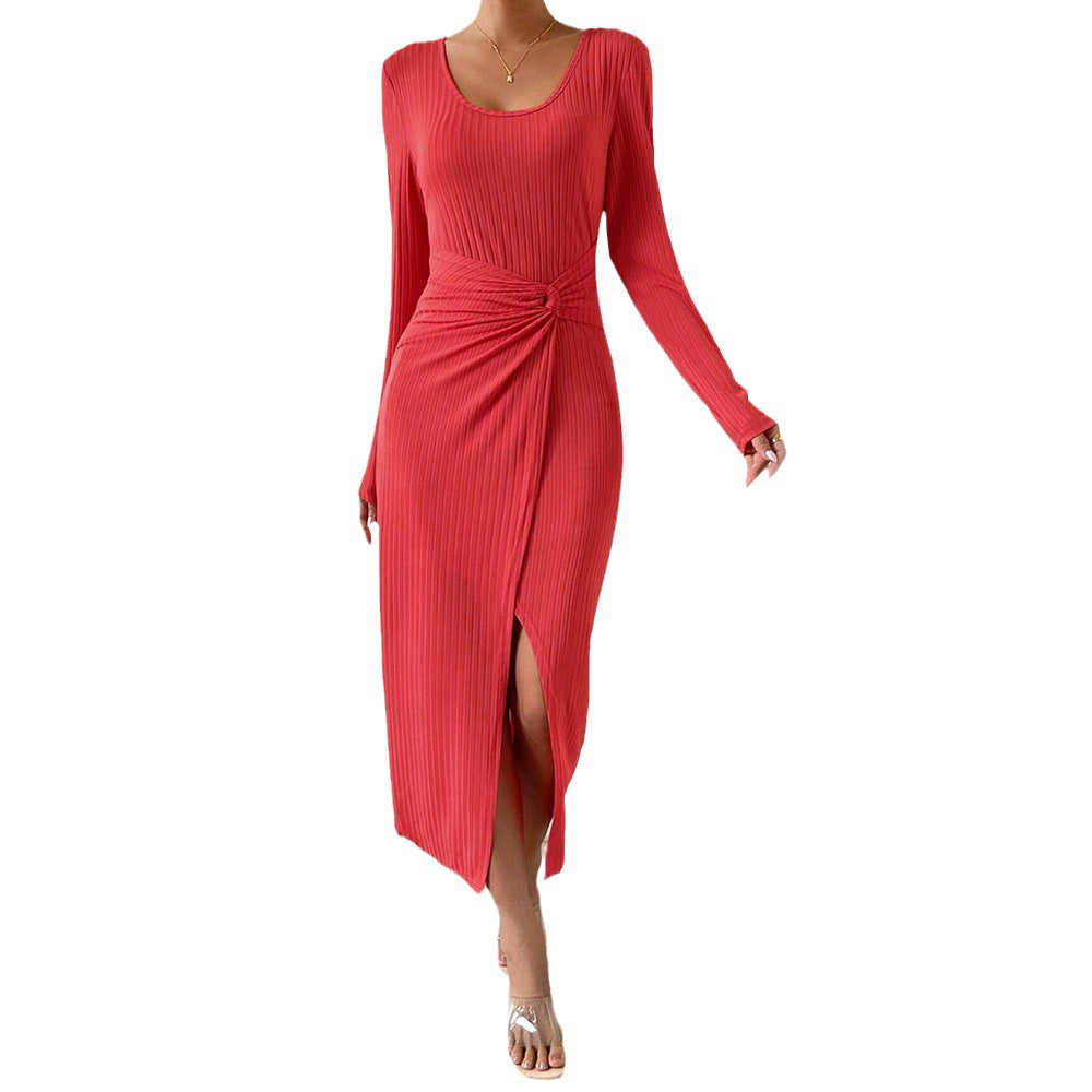 Damen Maxikleid Wickeldesign Seitenschlitz