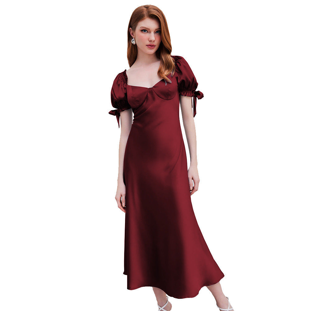 Damen Midi-Kleid mit Puffärmeln und V-Ausschnitt Norvielle