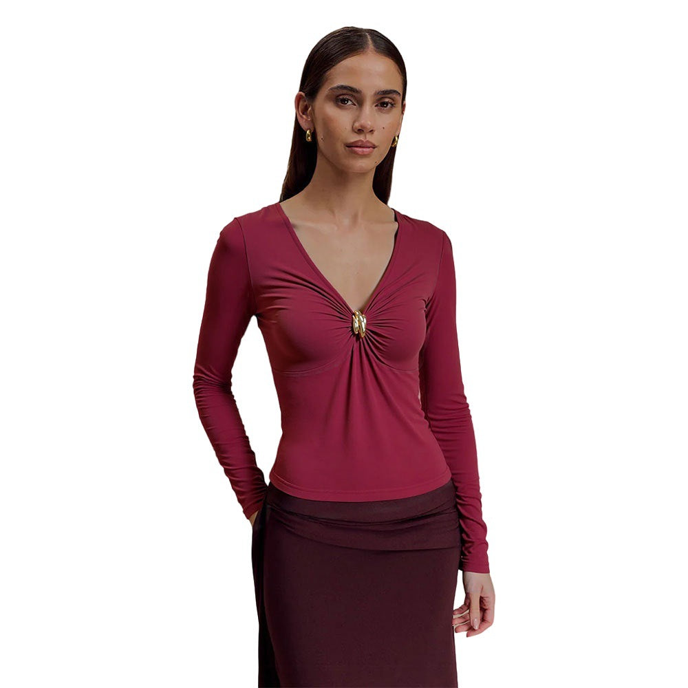 Damen Oberteil V-Ausschnitt mit Knotendetail Elegantes Design